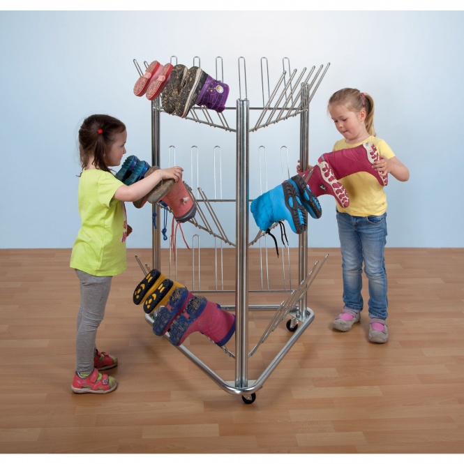 Stiefelwagen, 119 cm hoch, 78x71 cm (BxT),  für 27 Paar Stiefel, fahrbar, verzinkt